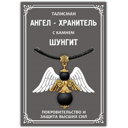 AH016-G Талисман "Ангел-хранитель" с натуральным камнем Шунгит, цвет золотой