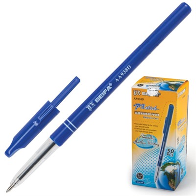 Ручка шариковая BEIFA (Бэйфа), СИНЯЯ, корпус синий, узел 0,7мм, линия 0,5мм, AA938D-BL