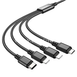 USB кабель 4в1 Lightning*2/micro USB/Type-C 1.0м HOCO X76 (черный) 2.0A