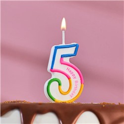 Свеча для торта цифра "5" цветная полосочка, 7 см 635620