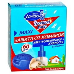 Комплект от комаров Домовой: жидкость 60ночей+фумигатор Тройной удар (24)
