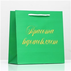 Пакет подарочный «Красота вдохновляет», зелёный, с тиснением, 22,5 х 23 х 10 см