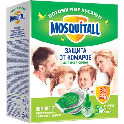 Комплект от комаров Mosquitall: жидкость 30ночей+фумигатор нежн защита (6)