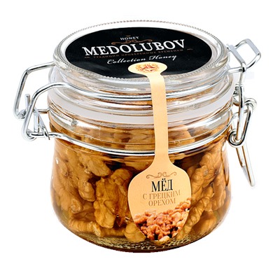 Мёд Медолюбов с грецким орехом (бугель) 250мл