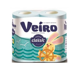 Туалетная бумага VEIRO Classic 2 слоя 4шт/уп голубая аромат Морской бриз 17м/155листов (12/576)