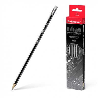 Чернограф шестигр карандаш с ластиком MEGAPOLIS HB (12 шт)