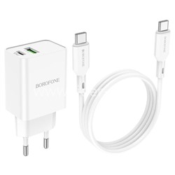 СЗУ Type-C to Type-C 1 USB выход QC 3.0+PD 20W (5V-3.0A/9V-2.0A/12V-1.5A) BOROFONE BA69A (белый)