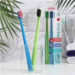 Зубная щетка «Медик» средней жесткости, биоразлагаемая, голубой + зеленый, 2 шт.