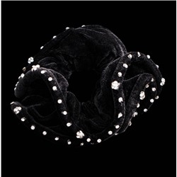 Резинка для волос объёмная бархатная со стразами " KRA-1831 " чёрная