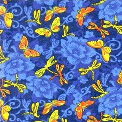 Ткань фланель 150 см Стрекозы (голубой)