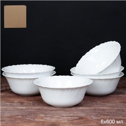 Набор суповых тарелок 6 штук 600 мл форма Тюльпан белый А / LHW60/6 (WHITE)