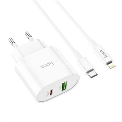 СЗУ Type-C to Lightning 1 USB выход 20W PD+QC 3.0 (5V-3.0A/9V-2.0A/12V-1.67A) HOCO C95A (белый)