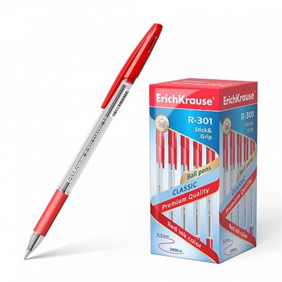 Ручка шариковая 1 мм, красная "R-301 Classic Stick&Grip" (ErichKrause)