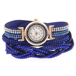 WA058-BL Часы - браслет со стразами, цвет синий