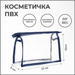 Косметичка на молнии, цвет синий/прозрачный