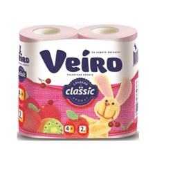 Туалетная бумага VEIRO Classic 2 слоя 4шт/уп розовая аромат Вишня 17м/155листов (12/576)