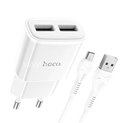 СЗУ Micro USB 2 USB выхода (2400mAh/5V) HOCO C88A (белый)