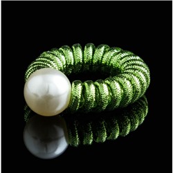 Резинка-пружинка силиконовая с текстильным декором и крупной бусиной " NO:2248 " зеленый