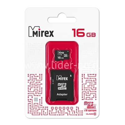Карта памяти MicroSD 16GB MIREX К10 UHS-I, U1 (с адаптером)