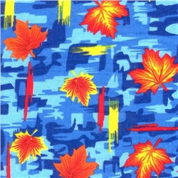 Ткань фланель 150 см Кленовый лист (голубой)