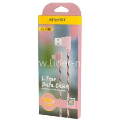 USB кабель для iPhone 5/6/6Plus/7/7Plus 8 pin 2.0 м AWEI CL-92 L-коннектор/текстильный (розовый)