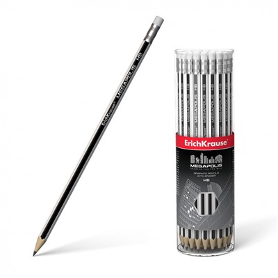 Чернограф шестигр карандаш с ластиком MEGAPOLIS HB