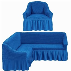 Чехол на угловой диван + 1 кресла "Синий"