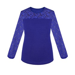 Синий джемпер (блузка) для девочки с гипюром 77525-ДНШ19