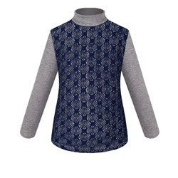 Серая  водолазка(блузка)для девочки с синим гипюром 83893-ДНШ19