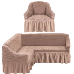 Чехол на угловой диван + 1 кресла "Капучино"