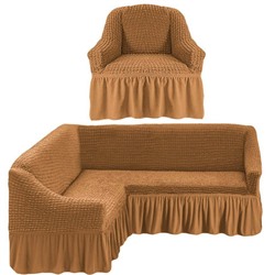 Чехол на угловой диван + 1 кресла "Коричневый"