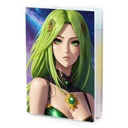 MOB321 Обложка для паспорта ПВХ Аниме девушка с зелёными волосами