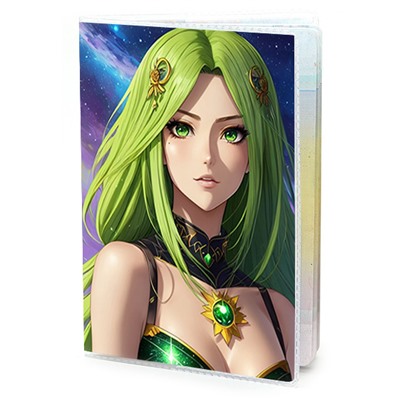 MOB321 Обложка для паспорта ПВХ Аниме девушка с зелёными волосами