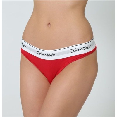 Женские стринги Calvin Klein красные с белой резинкой B049