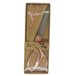 Ножницы набор подарочный Maxwell, Портновские 200мм.+Цапельки 90мм золото розовое