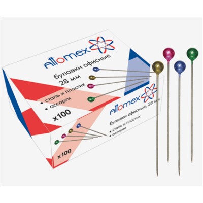 Булавки с цветной головкой, 38 мм, 100 штук, Attomex, картонная коробка
