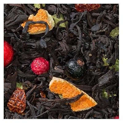 Витаминный  Смесь индийского и цейлонского чая с ягодами и листьями смородины, плодами боярышника, корочками шиповника, цедрой апельсина с ароматом смородины.