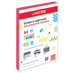 Бумага цветная, А4, 80г, deVente красная, интенсив, 100л.