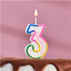 Свеча для торта цифра "3" цветная полосочка 635618