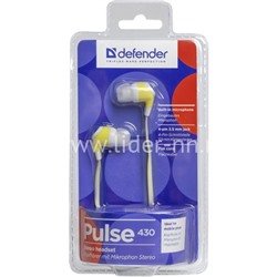 Наушники DEFENDER Pulse-430/63432 с микрофоном (белый/желтый)