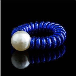 Резинка-пружинка силиконовая с текстильным декором и крупной бусиной " NO:2248 " синий