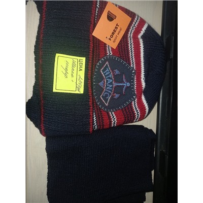 (1) Набор шапка+шарф для мальчика, размер 50-52, цвет темно-синий