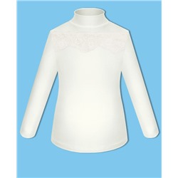 Школьная водолазка (блузка) с кружевом молочного цвета для девочки