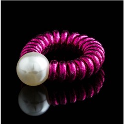 Резинка-пружинка силиконовая с текстильным декором и крупной бусиной " NO:2248 " ярко-розовый